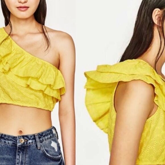 Zara One Shoulder Yellow Crop Top - Picture 3 of 4